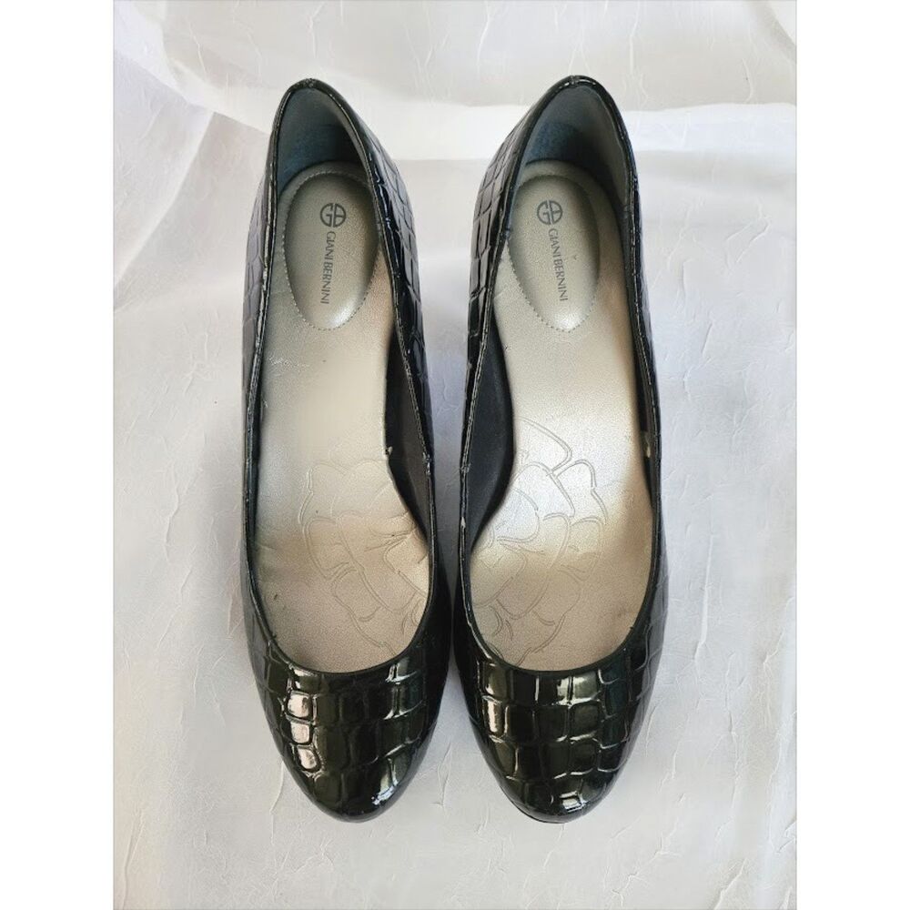 Giani Bini Black Patent Leather Croc Heels 3 Inch Pump, 25 cm Insole Fits Size 9
